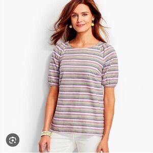 Talbots Cotton Shirt Rainbow Striped Tunic Popover Top Multicolor Size XL